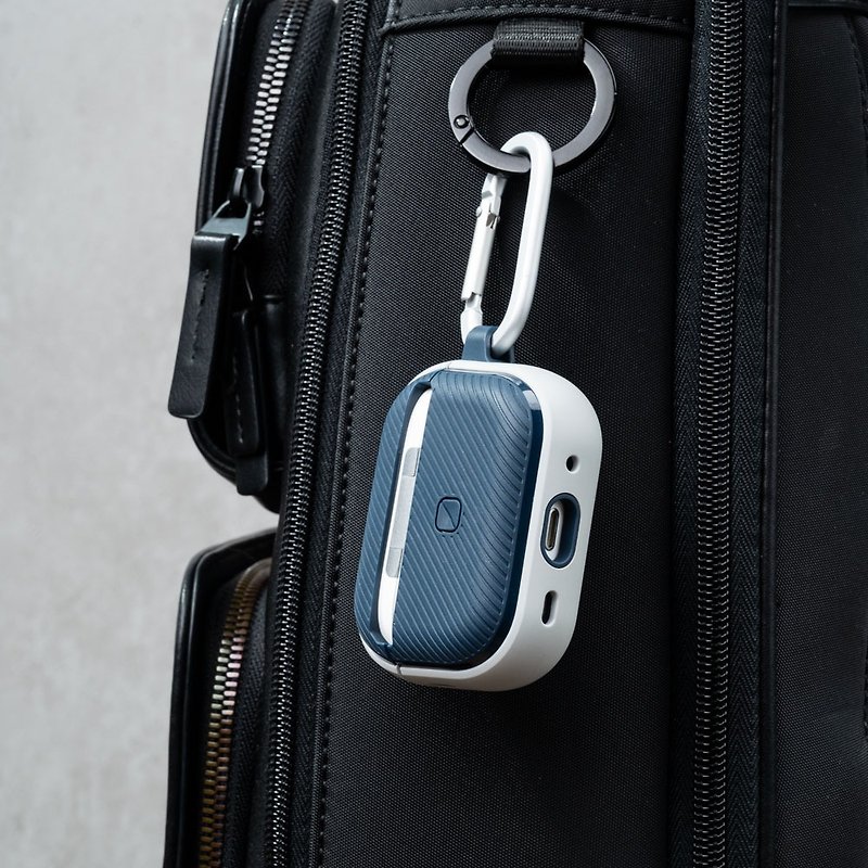 AirPods Pro 2 Clyde snap-on dual-material protective case with carabiner - gray/blue - ที่เก็บหูฟัง - วัสดุอื่นๆ สีน้ำเงิน