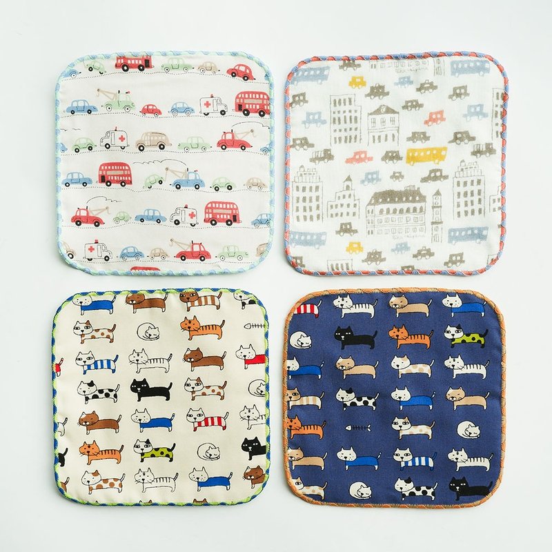 【cocowalk】Cotton mini handkerchief-cat/city/car - Other - Cotton & Hemp Multicolor