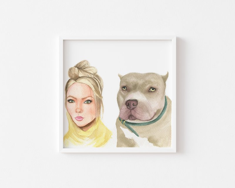 Custom pet and owner portrait, custom dog portrait生日礼物