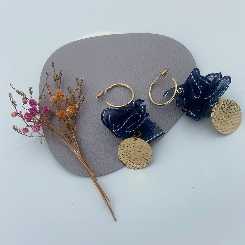 SUNNIE DESIGN Ribbon Coin Earrings - Earrings & Clip-ons - Silk Blue