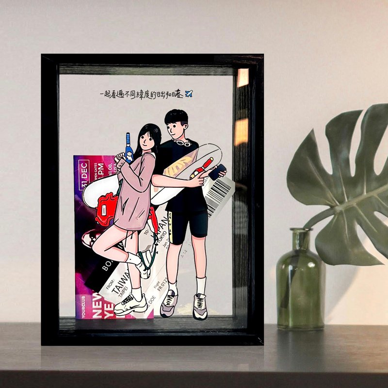 客製化旅行票根收納盒 似顏繪透明相框 - 居家收納/收納盒/儲物盒 - 木頭 黑色