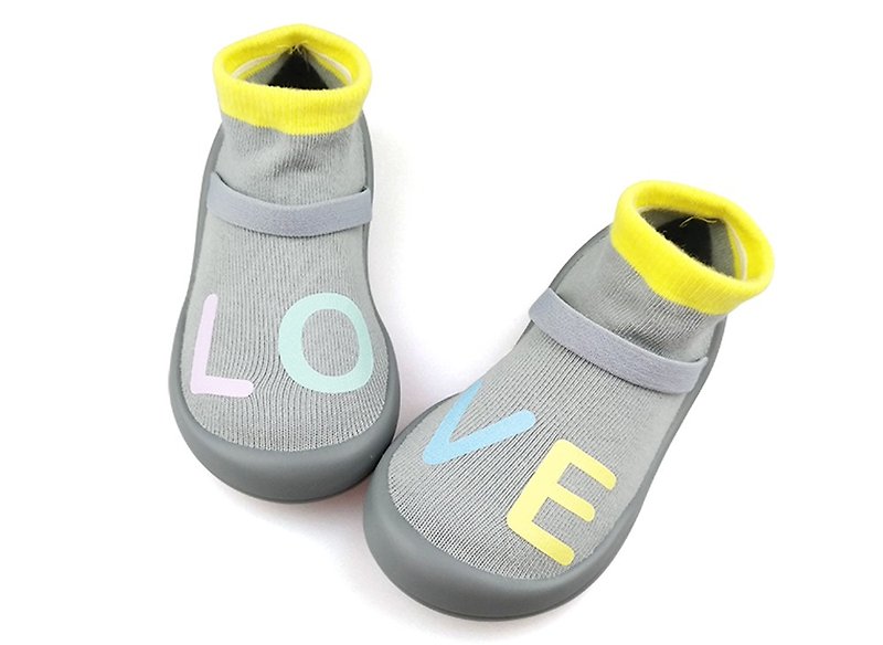 【Feebees】CIPU joint series _LOVE_grey (toddler shoes, socks, shoes and children's shoes made in Taiwan) - รองเท้าเด็ก - วัสดุอื่นๆ สีเทา