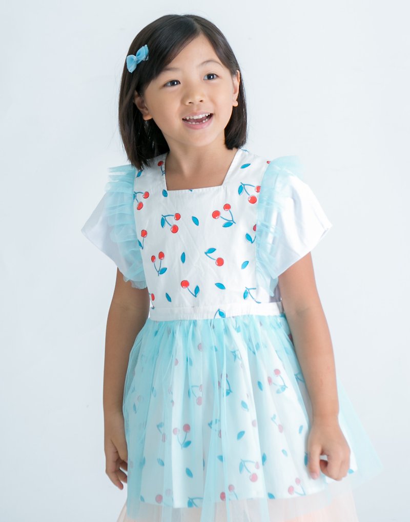 Children&#39;s apron, overalls, painting clothes, lace gauze skirt, dress Cherry