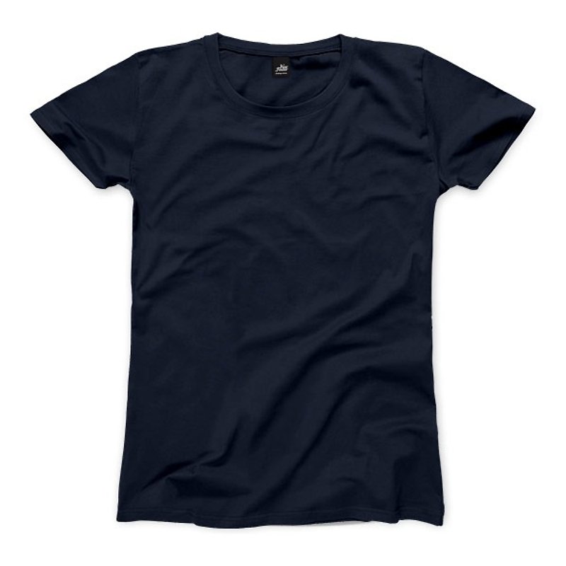 Plain female short-sleeved T-shirt - Navy - เสื้อยืดผู้หญิง - ผ้าฝ้าย/ผ้าลินิน 