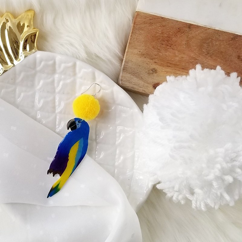 黃球藍鸚鵡耳環