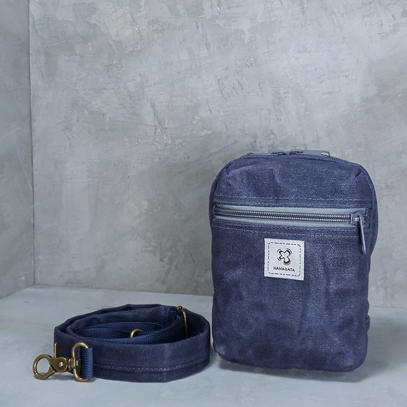 19x14 workwear style multi-layered double zipper three-dimensional 2way oil Wax bag crossbody backpack waterproof canvas - Messenger Bags & Sling Bags - Waterproof Material Blue