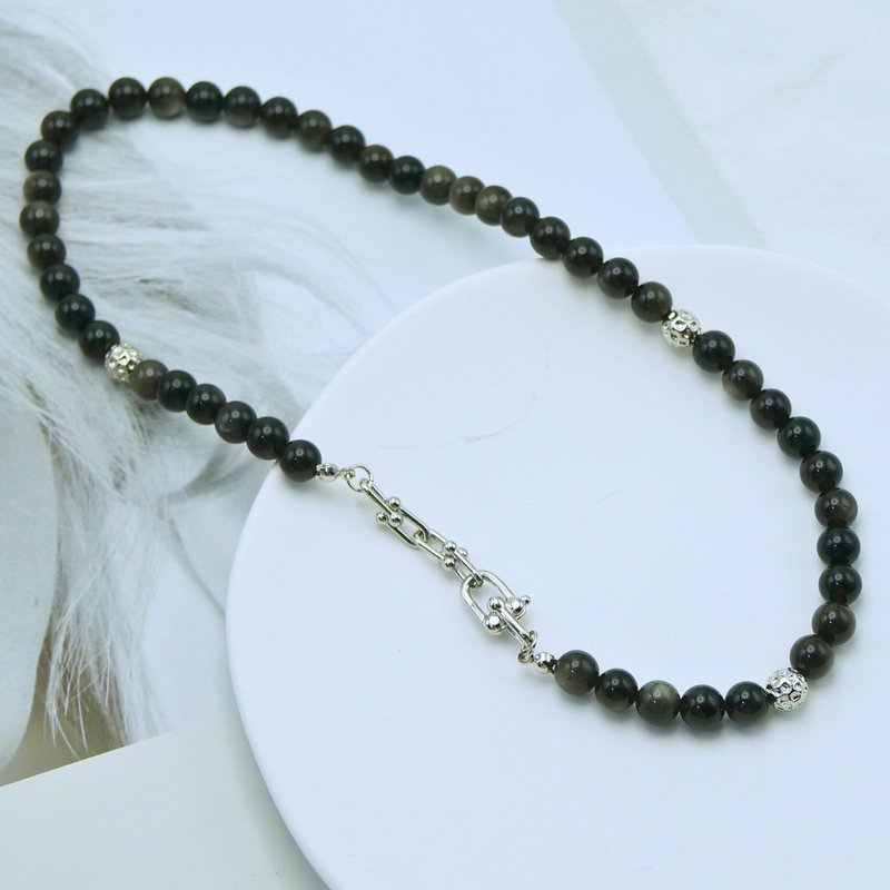 銀曜石項鍊 - 項鍊 - 水晶 黑色
