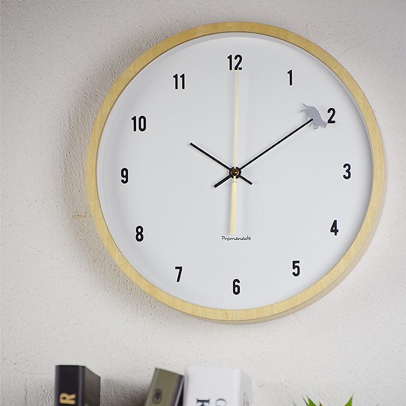 Micino- leisurely afternoon small gray cat mute clock wall clock (natural) - นาฬิกา - ไม้ สีกากี
