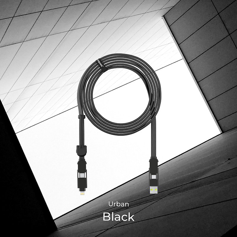 inCharge XL 六合一 100W充電傳輸線 300cm/USB-C快充版-石墨黑 - 行動電源/充電線 - 鋁合金 黑色
