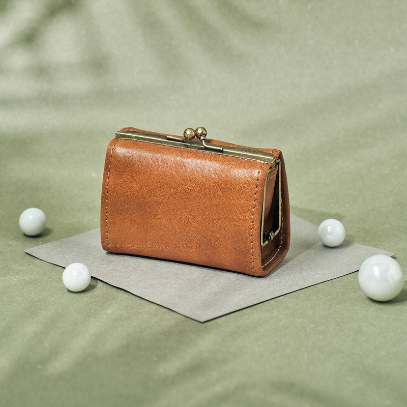 Clasp Carrying Case in Handmade Genuine Leather - Ginger - Coin Purses - Genuine Leather Orange