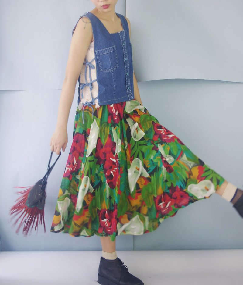 Treasure Hunting - Summer Exclusive Tropical Floral Flow Dress - Skirts - Cotton & Hemp Green