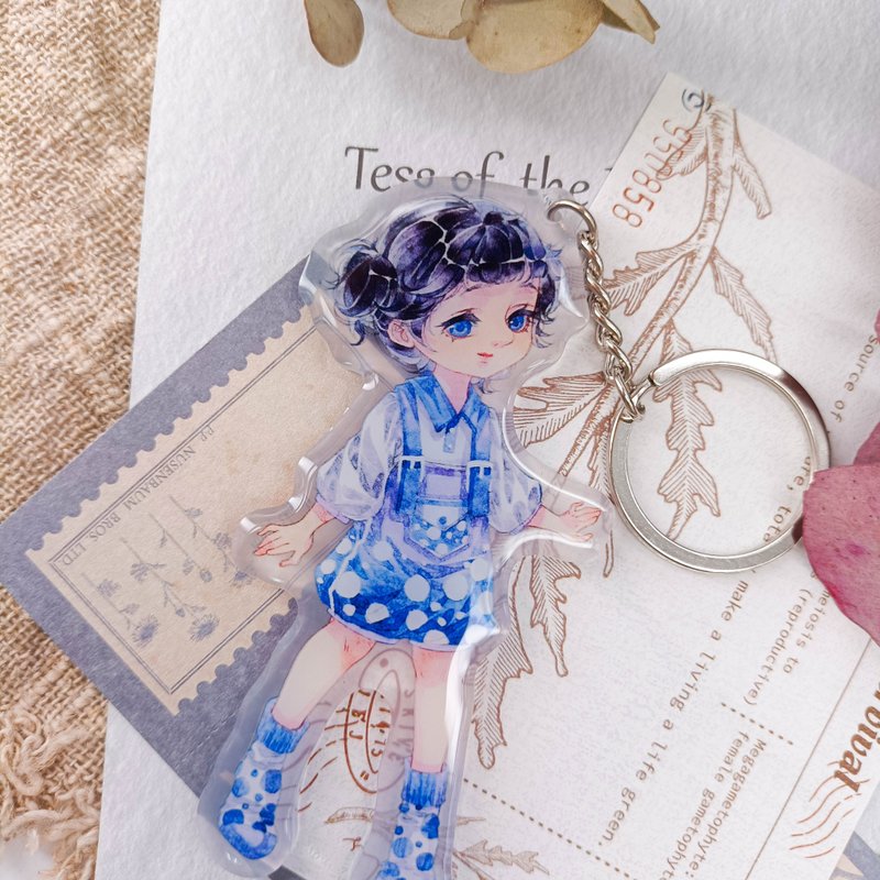 GL1269靛青藍寶2The little girl in blue dots 2/晶透吊飾 - 鑰匙圈/鑰匙包 - 塑膠 多色