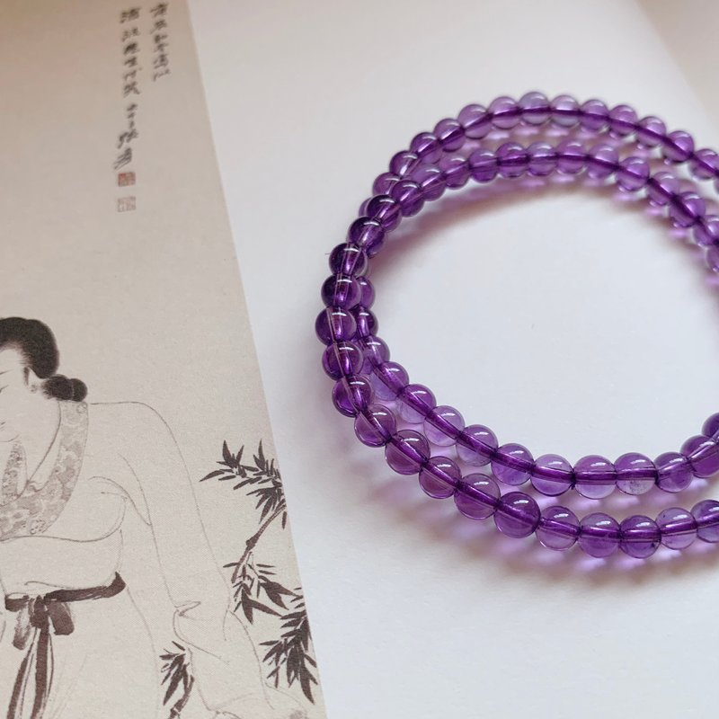 繁星點點。 天然紫水晶3mm手鏈深紫色晶透 能量 雙圈手串飾品學業 - 手鍊/手環 - 水晶 紫色