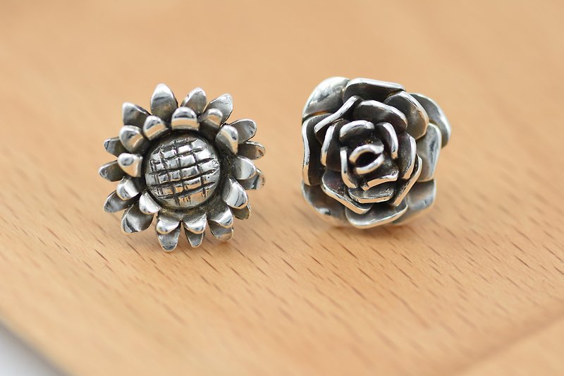 Love Flower Series-Flower (pair) - Earrings & Clip-ons - Other Metals Gray