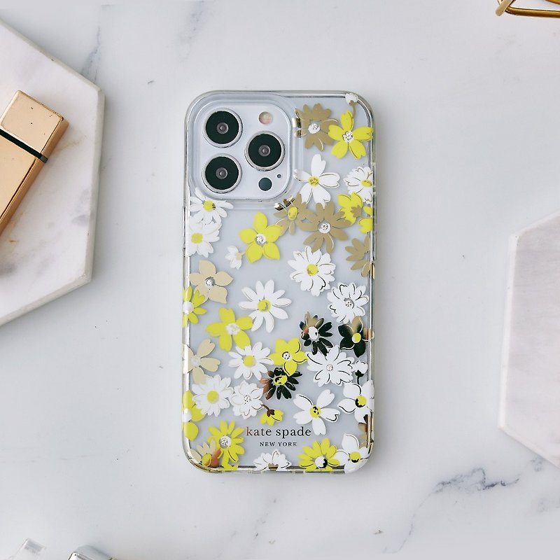 【kate spade】iPhone 13 series boutique mobile phone case yellow flower wind chime - Phone Cases - Plastic Yellow