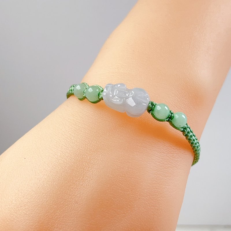 [Lucky Beast] Ice Jade Pixiu Braided Bracelet | Natural Burmese Jade A-grade | Gift - สร้อยข้อมือ - หยก ขาว