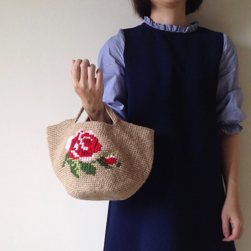 Xiao Fabric - Twine Handmade Embroidery Embroidery Pouch - Mimi Eden - Handbags & Totes - Cotton & Hemp Khaki
