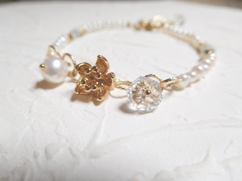 Pendant Flower Pearls Crystal Bracelet (Pack 14K Hemp Circle) - Bracelets - Other Materials Khaki