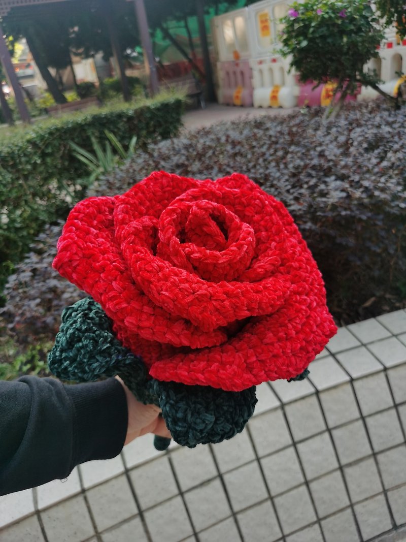 手工編織 情人節 大玫瑰花 - 乾燥花/永生花 - 聚酯纖維 紅色