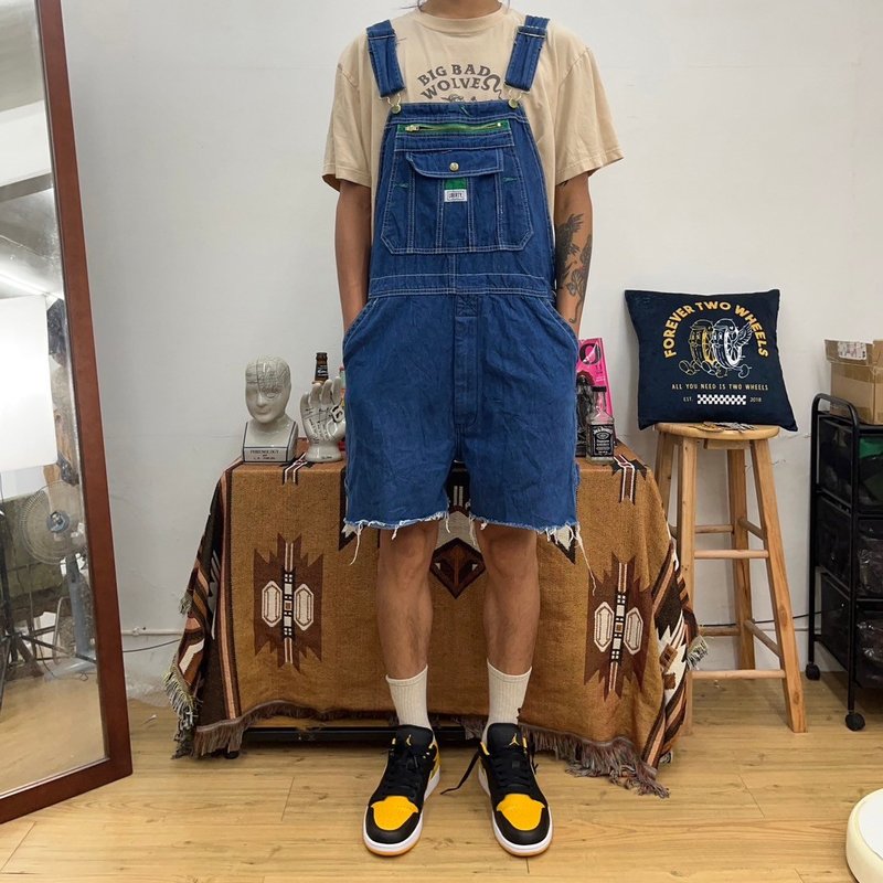 LIBERTY 牛仔 丹寧 吊帶短褲 古著 overalls 二手 - 男短褲/工作短褲 - 棉．麻 藍色