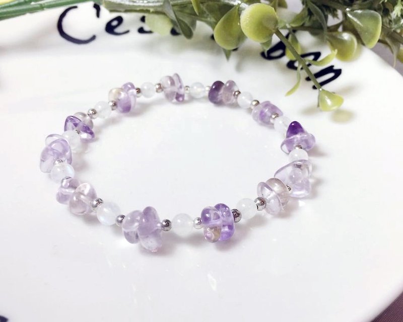 MH sterling silver natural stone independent section_Spring Flower Garden_Amethyst - สร้อยข้อมือ - คริสตัล สีม่วง