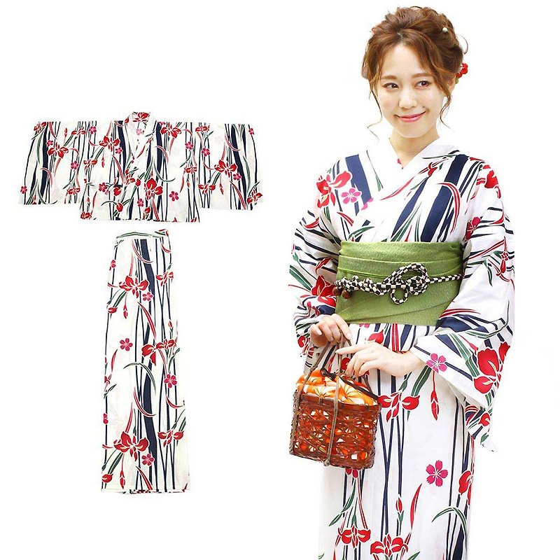 日本 和服 浴衣 女性 兩件式浴衣 腰帶 套組  x03-a1-3-p - 其他 - 棉．麻 紅色