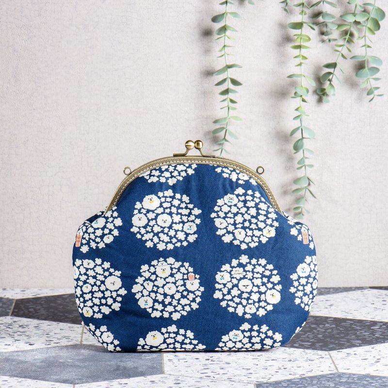 深藍 馬爾濟斯爆米花 復古金屬口金包 #包包 #可愛 #日式 #情人 - 側背包/斜背包 - 棉．麻 黃色