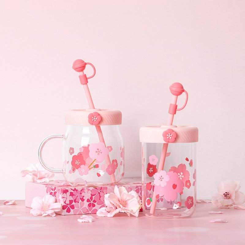 [Exquisite Packaging] Kiss Kiss Fish KKF Glass Straw Cup 500ml - Cherry Blossom - กระติกน้ำ - แก้ว 