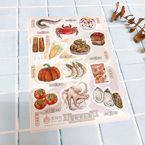 Yarnball | 針線球 餐飲食剋表 和紙貼紙 | 文具 | 食物 | 貼紙 | 海鮮 | 食物相剋