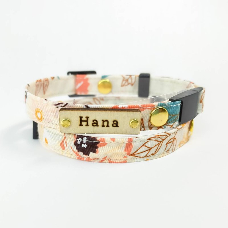 Made in JAPAN　Cat Dog Collar with wood name Tag Personalization Order made - ปลอกคอ - ผ้าฝ้าย/ผ้าลินิน สึชมพู