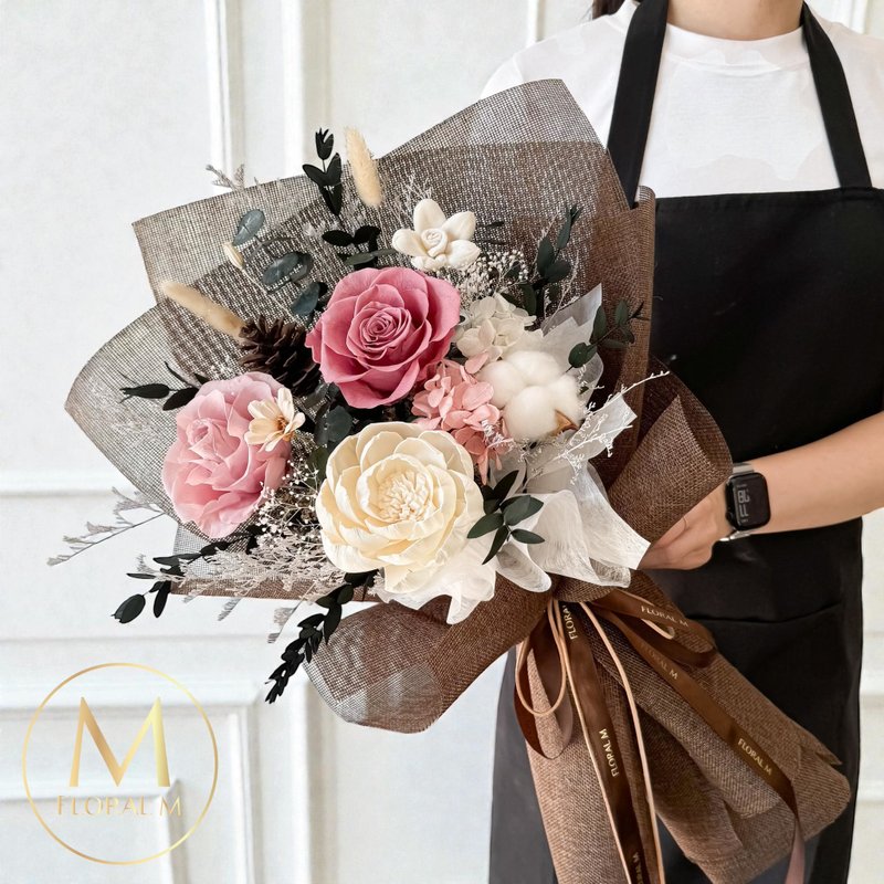 可可布朗尼永生花束(贈送5ml香氛油) - 乾燥花/永生花 - 植物．花 粉紅色