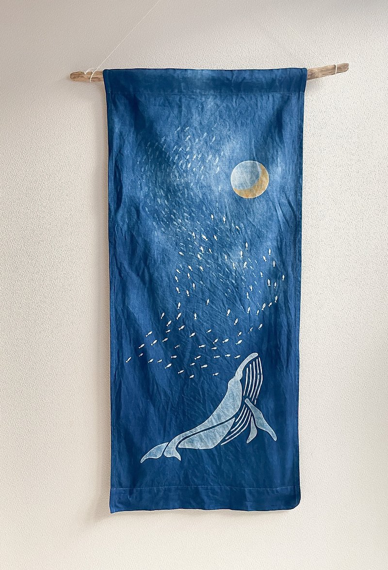 Made in Japan Hand-dyed Tapestry Sardine run, Whale &amp; Moon Indigo dyed Shibori