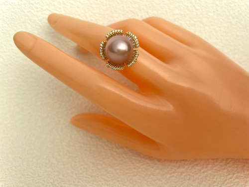 Athena珍珠設計 花朵 天然淡水珍珠 紫珠 純銀戒指
