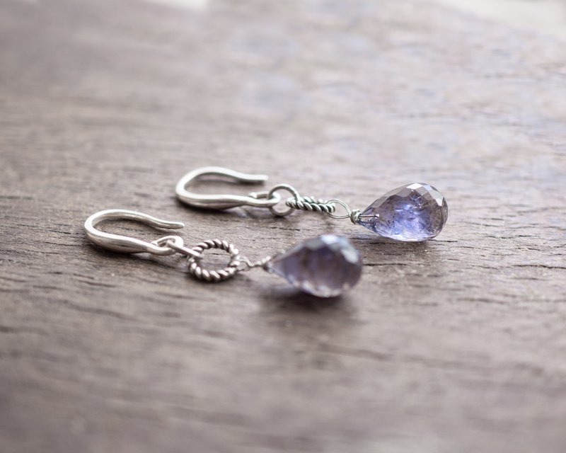 Iolite drop Earrings, 925 Silver, Capricorn Gem, Scorpio Crystal, Christmas gift - Earrings & Clip-ons - Stone Blue