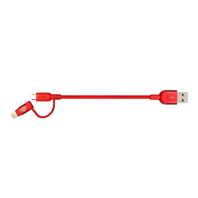 PeAk Duo 雙用金屬編織線 20cm 紅 - 行動電源/充電線 - 其他金屬 紅色