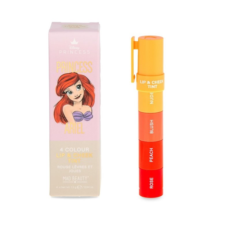 British MAD BEAUTY Disney Princess Series Ariel Lip and Cheek 4-color dual-use pen 4.8g - ลิปสติก/บลัชออน - วัสดุอื่นๆ 