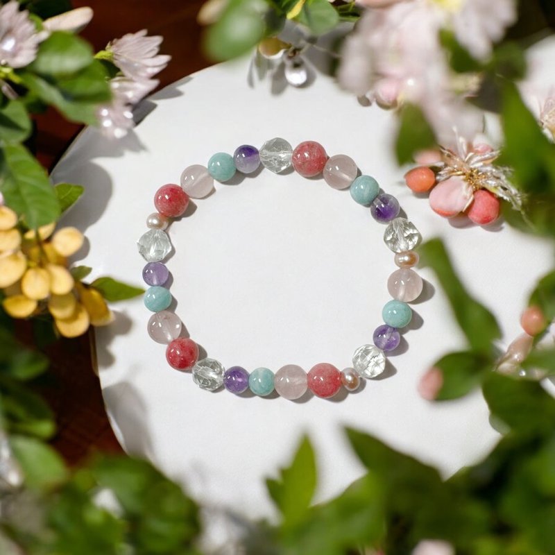 [Spring and Hope] Amethyst | Amazonite | Stone Quartz | Sakura Rain Rose | White Crystal | Pearl - สร้อยข้อมือ - คริสตัล สีแดง