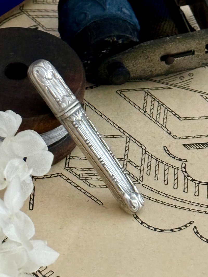 40697-Elegant French antique sterling silver sewing needle case - กล่องเก็บของ - เงินแท้ 