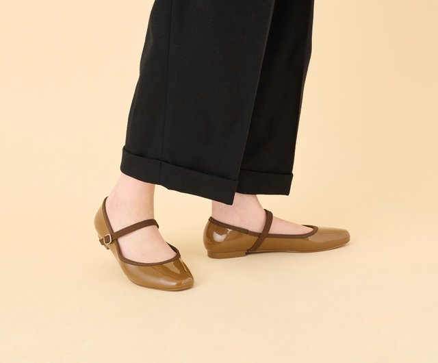 MARTA (MARRON) PVC SQUARE TOE FLATS / RAIN SHOES スクエアトゥ ...