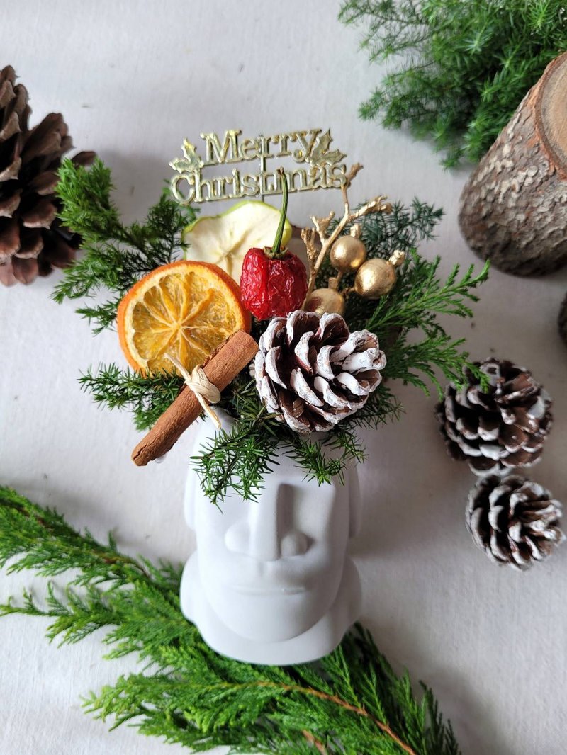 【聖誕禮盒】開聖誕派對吧 摩艾乾燥花盆花  交換禮物 聖誕禮物 - 盆栽/植栽 - 植物．花 金色