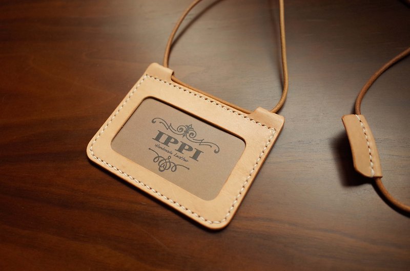 Completely hand-sewn leather minimalist document holder - primary colors - ที่ใส่บัตรคล้องคอ - หนังแท้ สีส้ม