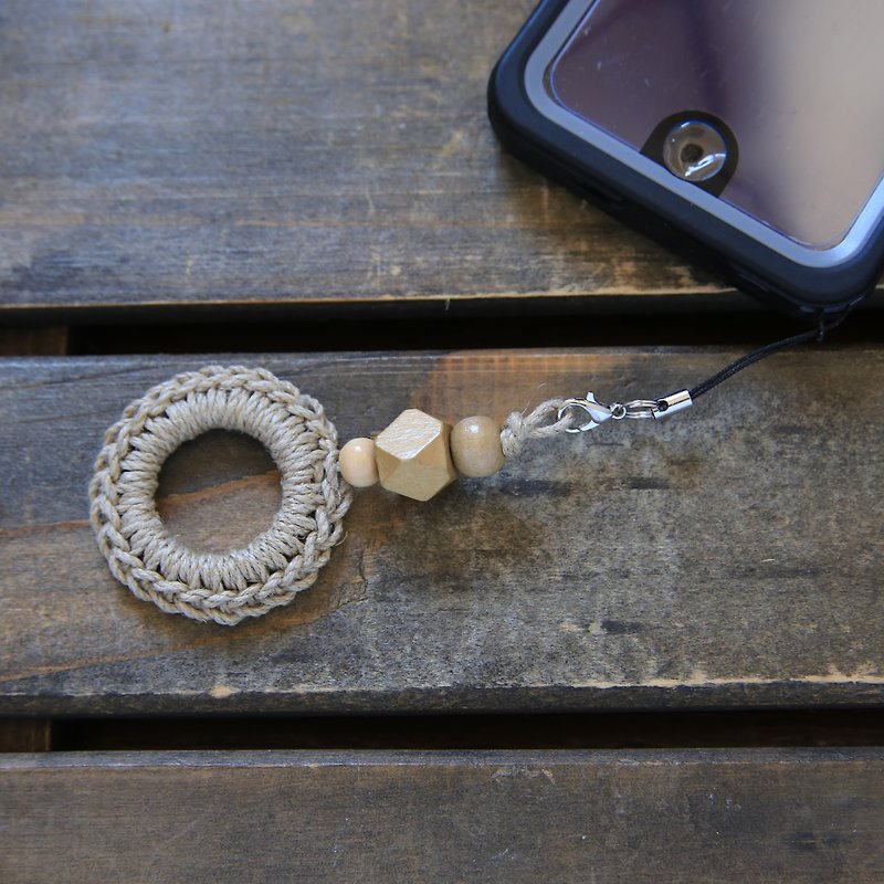 Hemp string hemp and wood beads smartphone ring