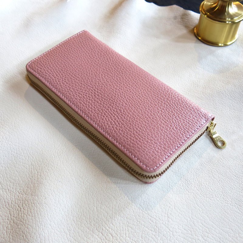 Litchi grain cowhide multi-layer long clip elegant powder classic practical models [LBT Pro] - Wallets - Genuine Leather Pink