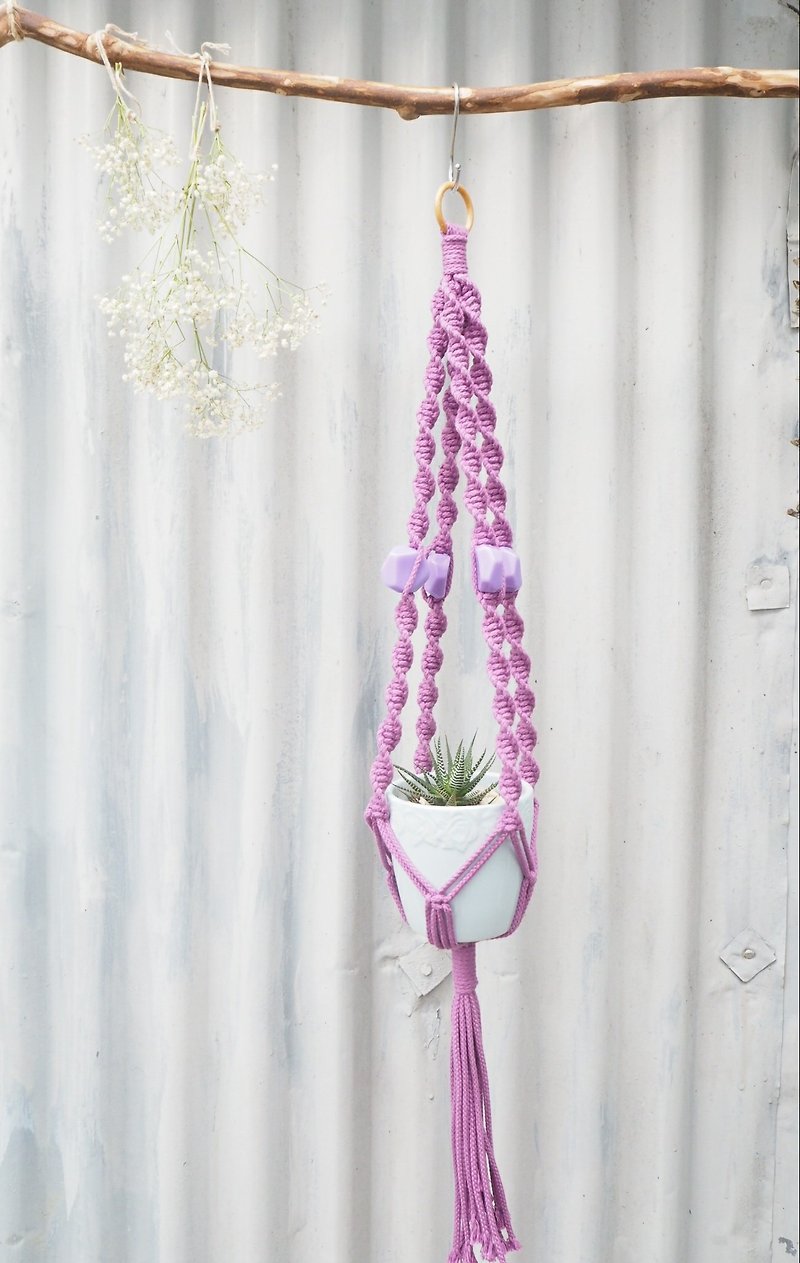 Large Macrame plant hanger / twisted / Home Decor / Greenery / Lavender / Rubber beads - Plants - Cotton & Hemp Purple