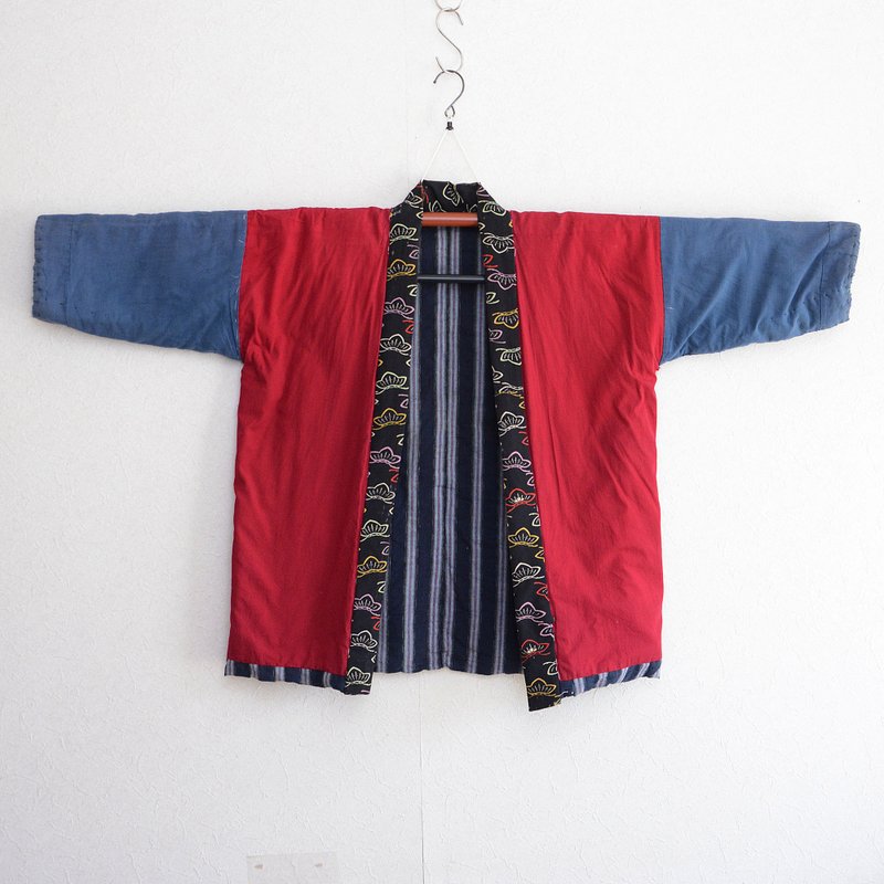 綿入れ半纏 野良着風 着物 クレイジーパターン 古布 リメイク素材 ハンドメイド - 男夾克/外套 - 棉．麻 多色