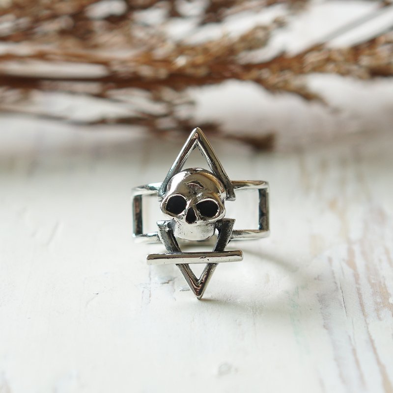 alchemy ouroboros skull ring women sterling silver Minimal boho triangle gothic - General Rings - Other Metals Silver