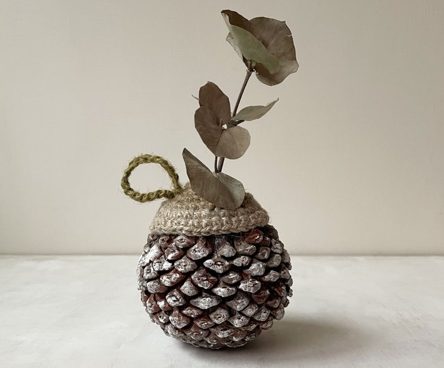 フルーツ織りフラワーポット/グリーングレーしっくい/ドライフラワー