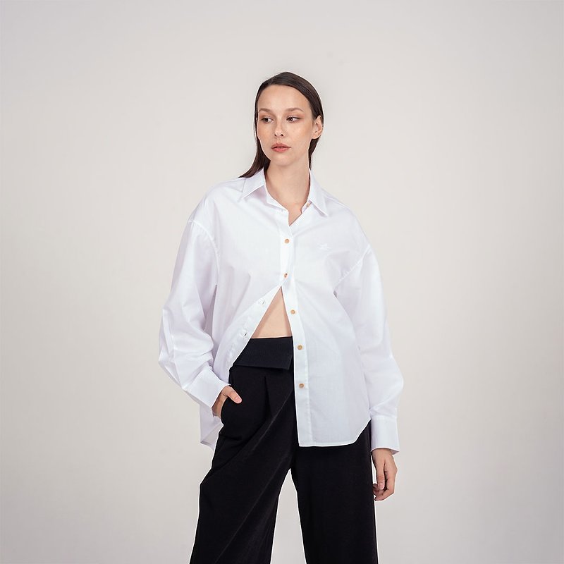 BASIC // white // women oversized shirt - 女襯衫 - 棉．麻 白色