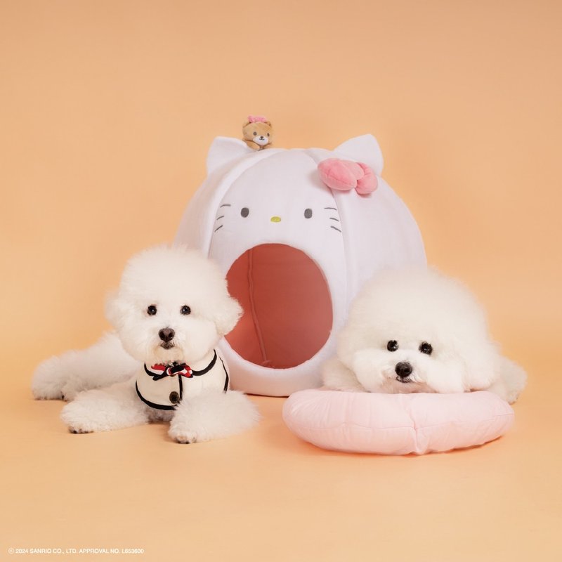 【三麗鷗x粧美堂】圓圓超Q寵物睡窩 - Hello Kitty - 寵物床 - 棉．麻 