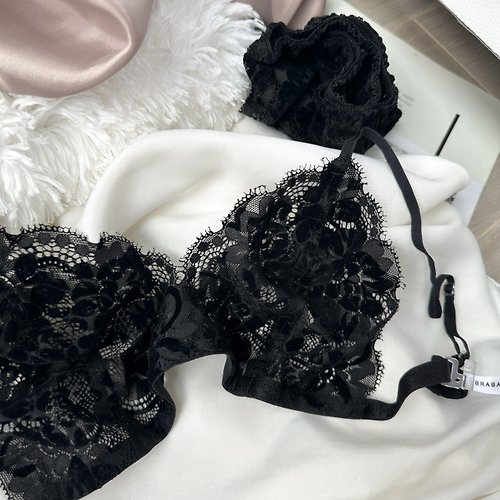 set (bra + panties) basic black, thick fabric, see through - Shop
